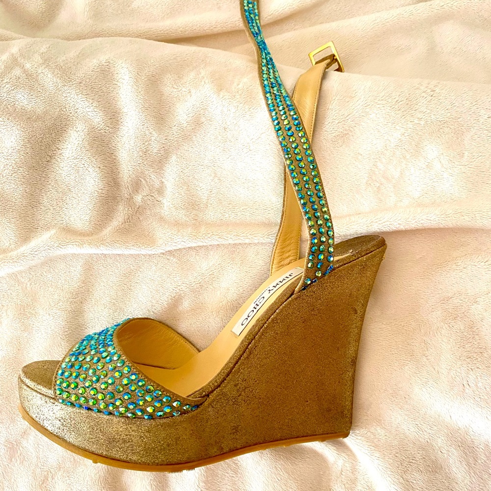 If Mermaids had feet: Jimmy Choo gold platform wedges with Swarovski crystals - Picture 4 of 12